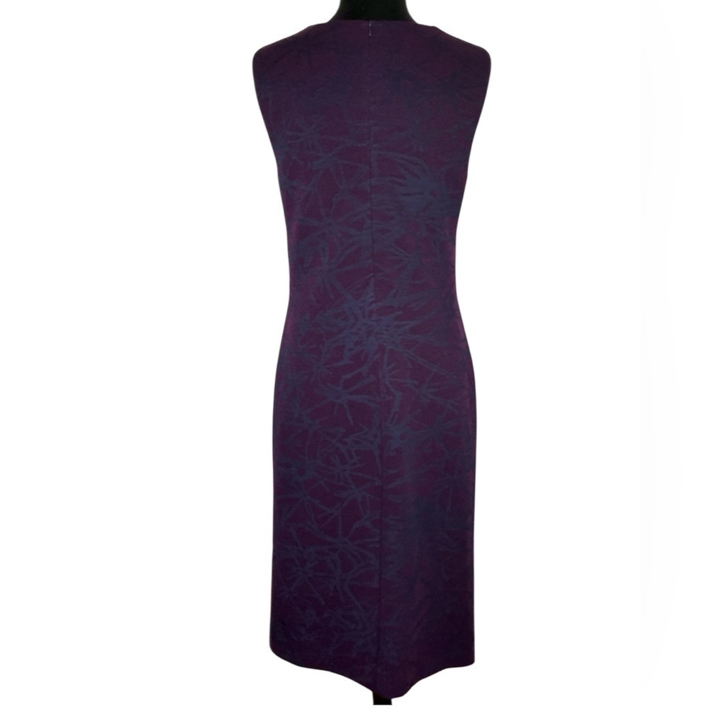 Escada Ruched Jacquard Print Sheath Midi Dress Purple Size 42 - Picture 4 of 16